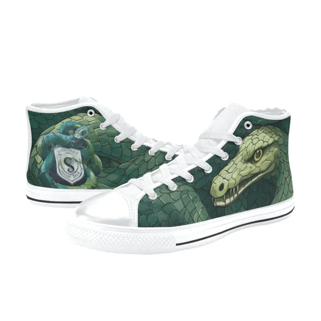 Detailed shot of the non-slip rubber sole on the green Slytherin sneakers.