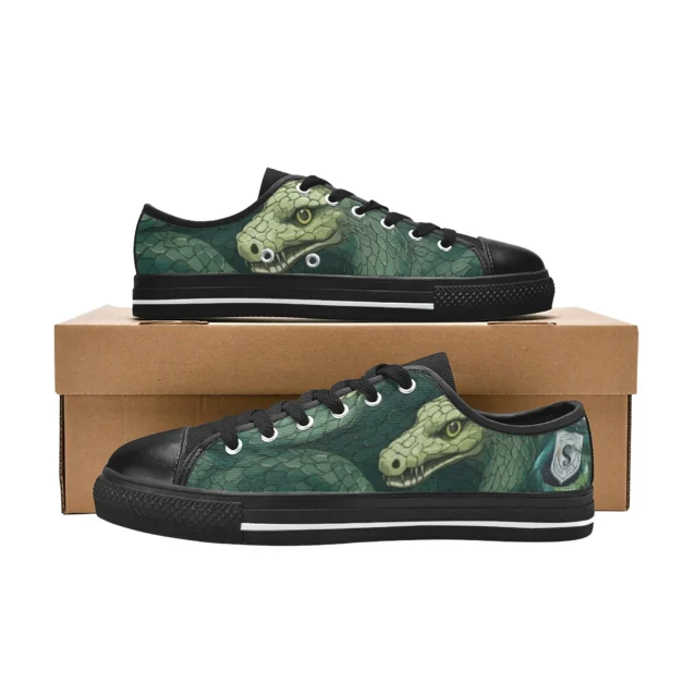 Front view of custom Harry Potter Slytherin shoes for kids.