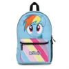 Front view of bright blue Rainbow Dash My Little Pony backpack for kids.