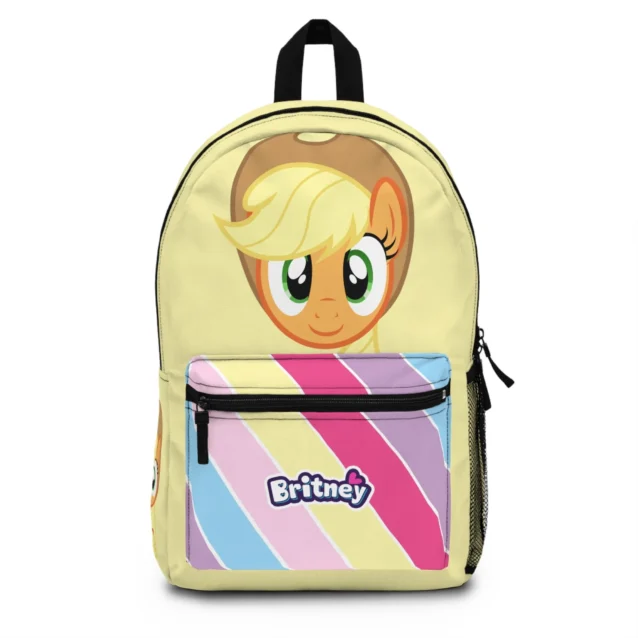 Front view of soft yellow Fluttershy My Little Pony school backpack.