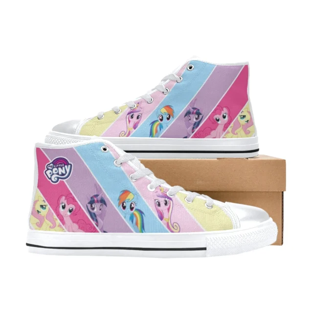 Side profile of the custom youth shoes showing vintage pony graphics.