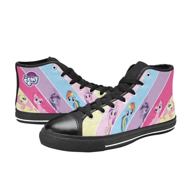 Close-up of the vibrant Equestria cast printed on the toddler shoes.