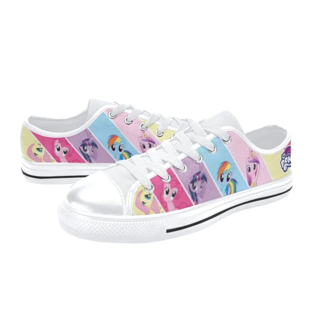 Detail shot of the durable white toe cap on the classic cartoon footwear.