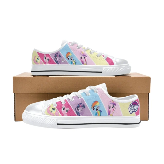 Top-down perspective of the secure lace-up fit on the collage kids shoes.