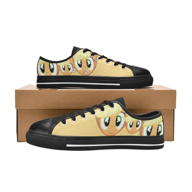 Rear heel view of the pastel yellow My Little Pony canvas shoes.