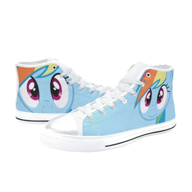Close-up of the rainbow lightning bolt cutie mark on the blue shoes.