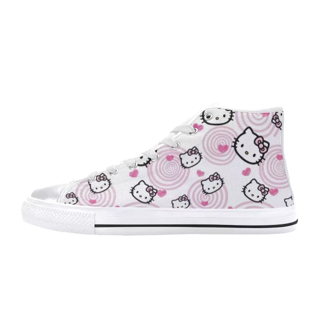 White athletic shoes for kids with a vibrant Hello Kitty embellishment.