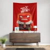 "Inside Out" themed birthday banner with Anger, the red fiery emotion character, celebrating a birthday.