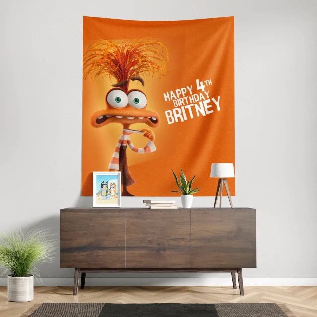 Birthday decoration referencing Disney's Inside Out, acknowledging the celebrator's anxious feelings in a lighthearted way.