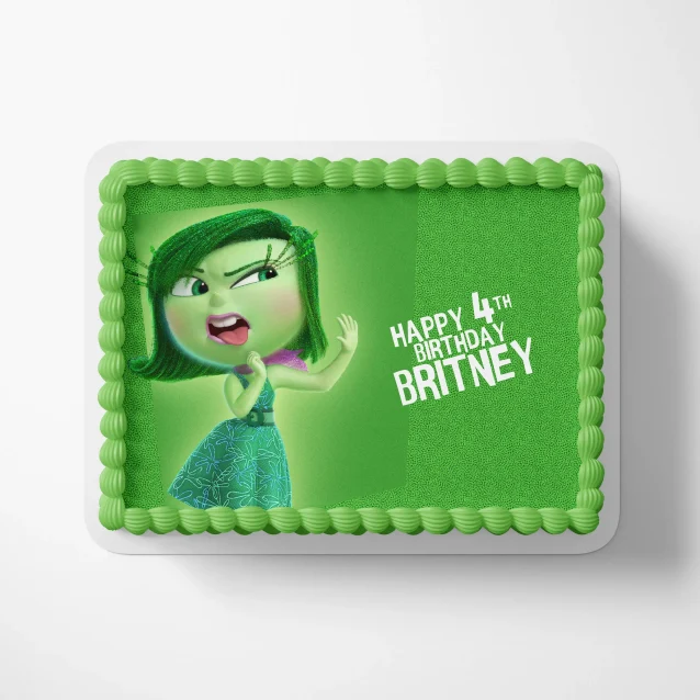 Disgust from Inside Out edible image on a sheet birthday cake