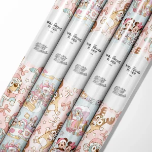 Christmas Wrapping Paper with Bluey: Festive wrapping paper featuring Bluey and her family enjoying the holidays.