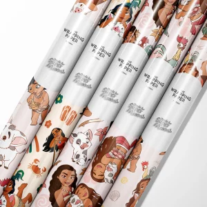 Multiple rolls of Moana 2024 wrapping paper in various sizes (58x23, 30x180).