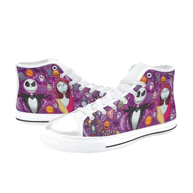 Top-down look at the secure fit and padded collar of the full cast Halloween Town high-tops.