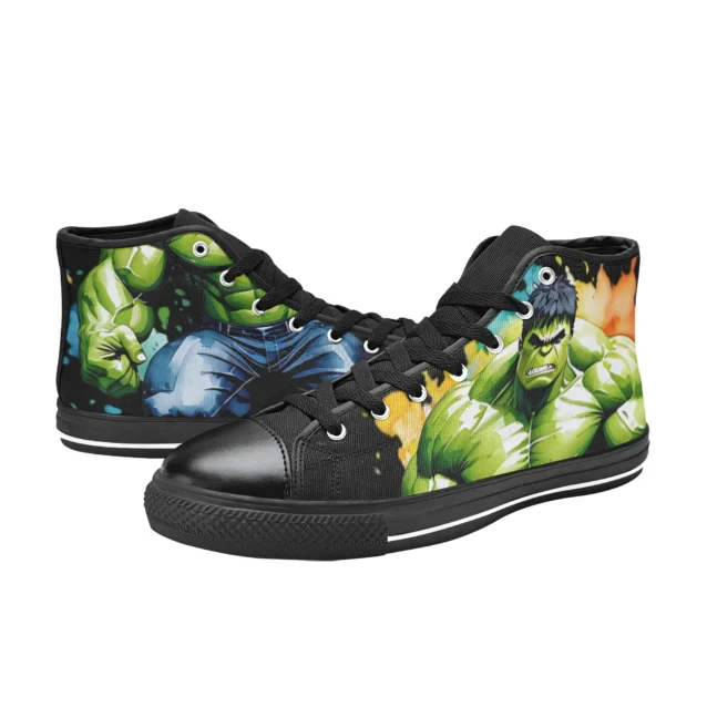 Close-up of the vibrant Avenger cast graphics on the comfortable high-top shoes.