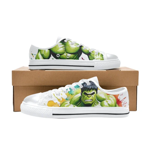 Matching family Marvel sneakers featuring the Incredible Hulk and the Avengers team cast.