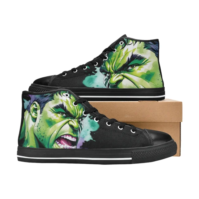 Secure anti-slip rubber grip bottom on the vibrant Incredible Hulk kids sneakers.