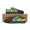 Front view of Gamma Ray purple and green canvas sneakers inspired by the Incredible Hulk.