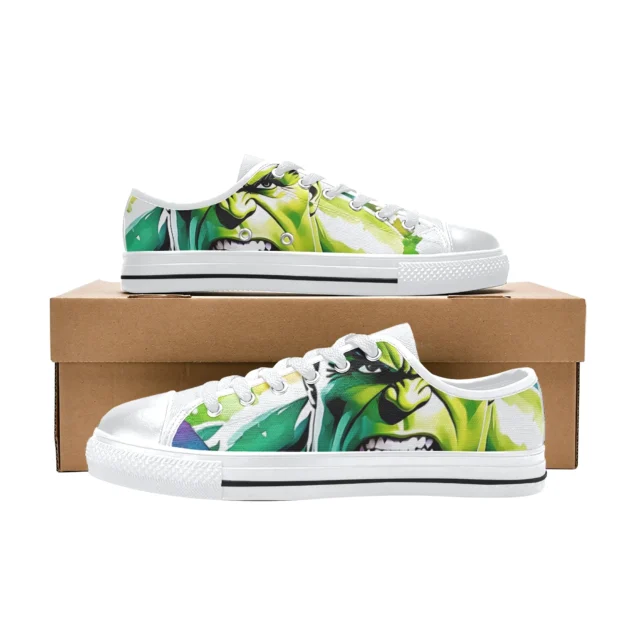 Front view of vintage Incredible Comic Art high-top sneakers for men and women.