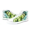 Side profile of Incredible Hulk low-top shoes designed for adults and children.