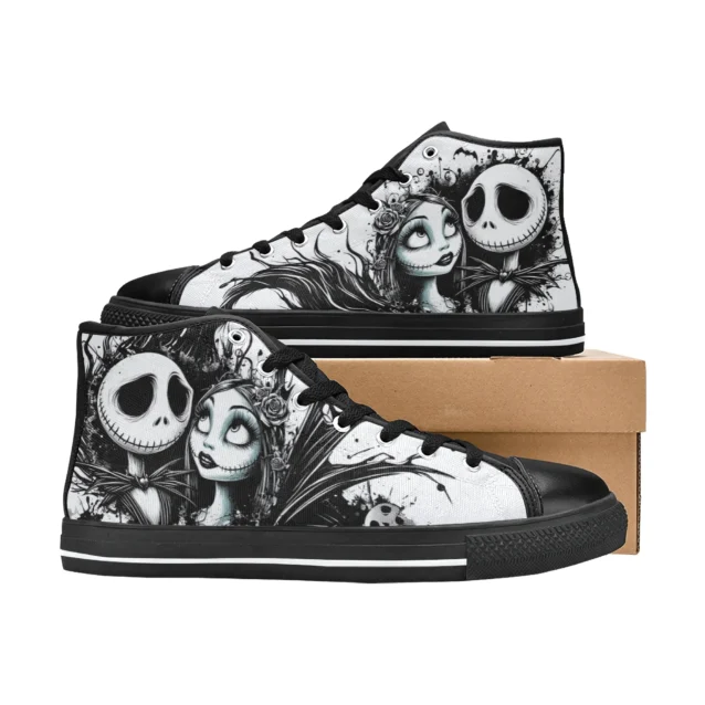 Matching family Jack Skellington kids and adult shoes for Halloween Town fans.