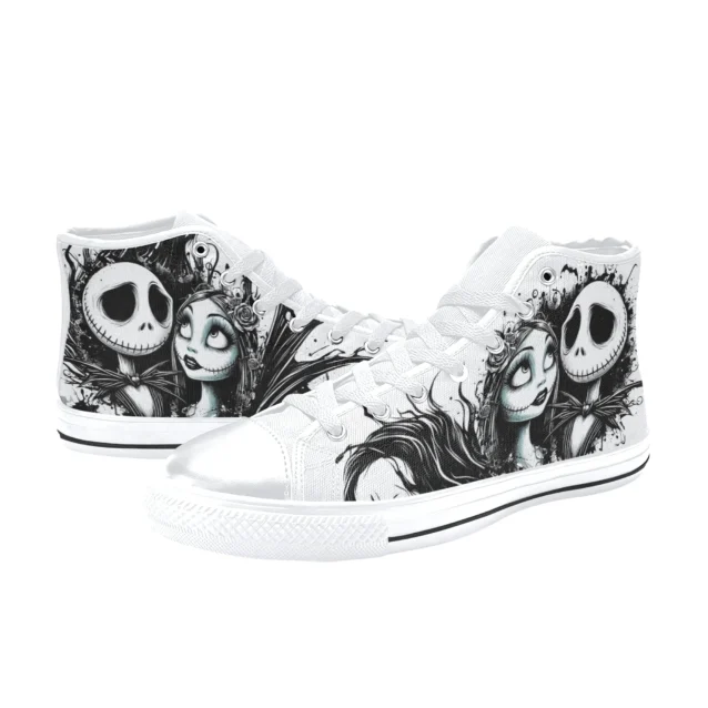 Alternative high-top canvas footwear showcasing the creepy Oogie Boogie villain design.