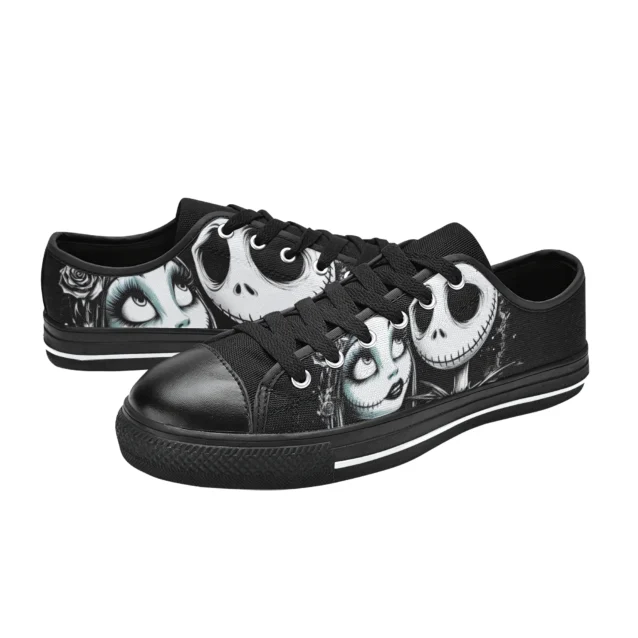 Detail shot of the ankle support and laces on the Nightmare Before Christmas high-tops.