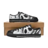Detailed shot of the secure lace-up front on the retro Jack Skellington sneakers.