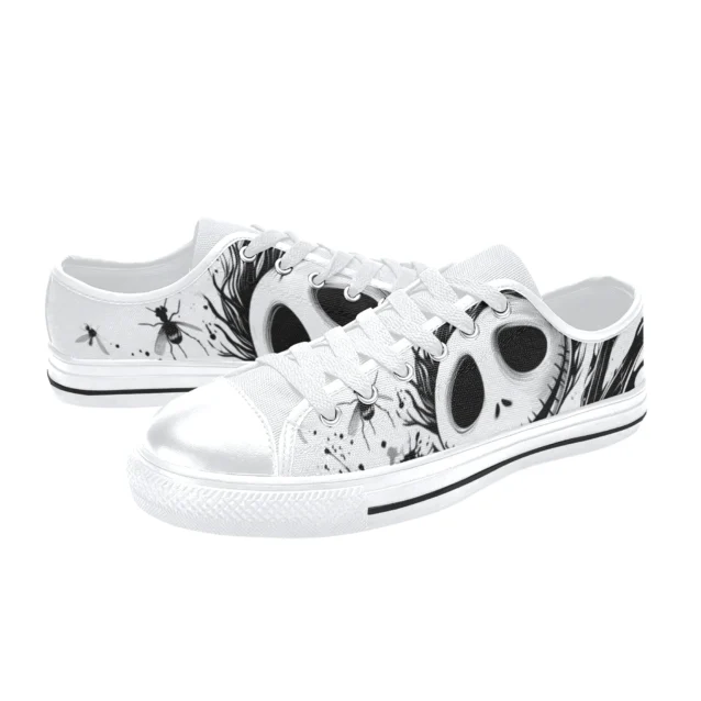 Top-down look at the breathable canvas material on our Jack the Skeleton shoes.