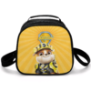 Personalized Paw Patrol lunch bag with the Rubble design — the construction pup in his hard hat on a yellow starburst, with the child's name printed inside the Paw Patrol shield badge.
