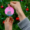 Personalized Stitch Christmas ornament, Christmas Tree (Pink) design — 3.5 inch shatterproof aluminum with ribbon, custom name and year
