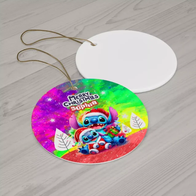Personalized Stitch Christmas ornament, Cosmic Galaxy (Colorful) design — 3.5 inch shatterproof aluminum with ribbon, custom name and year
