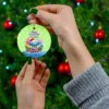 Personalized Stitch Christmas ornament, Holiday Wreath (Green) design — 3.5 inch shatterproof aluminum with ribbon, custom name and year