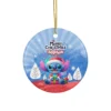 Personalized Stitch Christmas ornament, Santa Stitch Winter (Blue) design — 3.5 inch shatterproof aluminum with ribbon, custom name and year