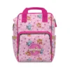 Pink Paw Patrol diaper bag backpack with Skye and Everest and flowers, personalized with the baby's name.