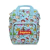 Light blue Toy Story diaper bag backpack with tossed Woody, Jessie, Lotso and alien cartoon icons.