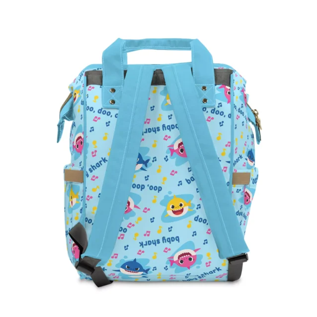 Top-down view into the wide-open design of the Baby Shark Diaper Bag.