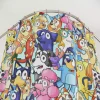 Bluey and Bingo playing in the bath on a fabric shower curtain.