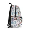 Side angle of the personalized Monsters Inc 3-piece school bundle displaying the wide elastic pocket holding a kids water bottle securely against the waterproof canvas.