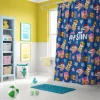 Durable 100% polyester Paw Patrol shower curtain showing Rubble and Rocky, highlighting material quality.