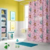 Full view of a Paw Patrol themed bathroom with the colorful shower curtain as the centerpiece.