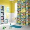 Close-up of the high-quality, vivid print on a Paw Patrol shower curtain, showcasing character details.