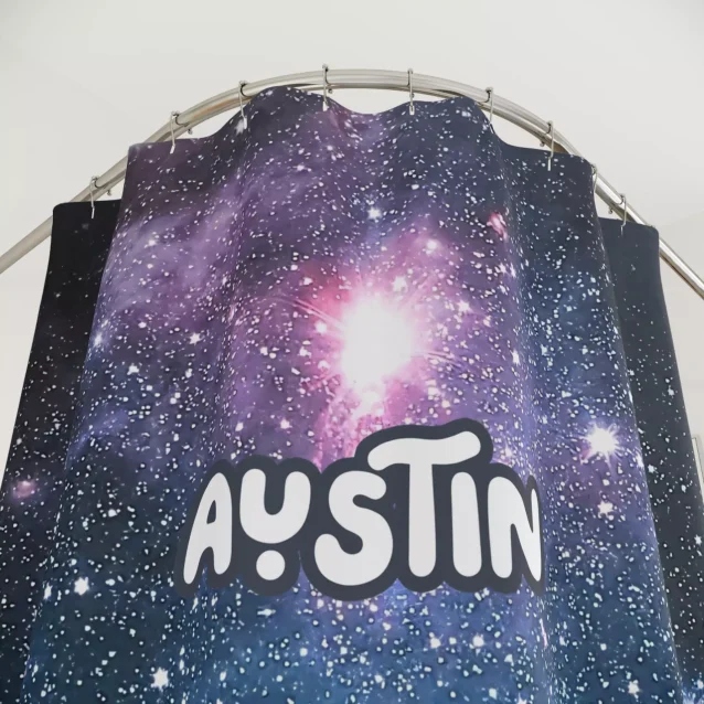 Charlie Brown and Snoopy share a peaceful moment on a pier, printed on a high-quality bathroom shower curtain.