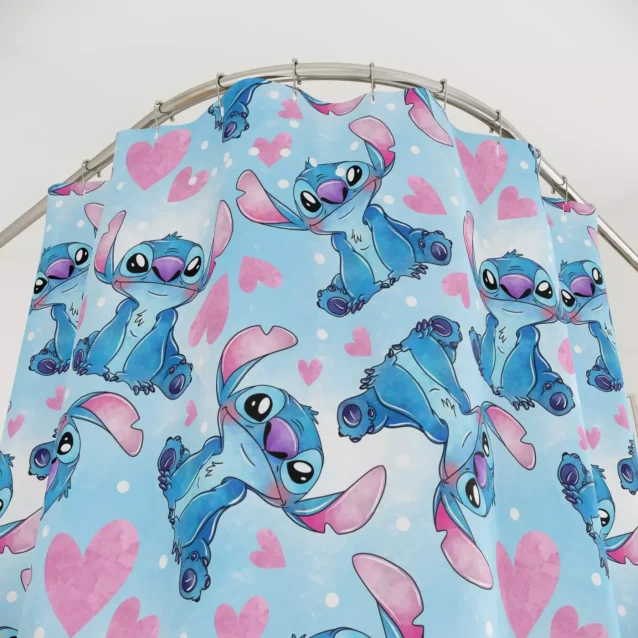 Easy-to-clean and machine washable Stitch shower curtain for everyday use.