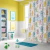 A family bathroom brightened by a Care Bears shower curtain with multiple characters.