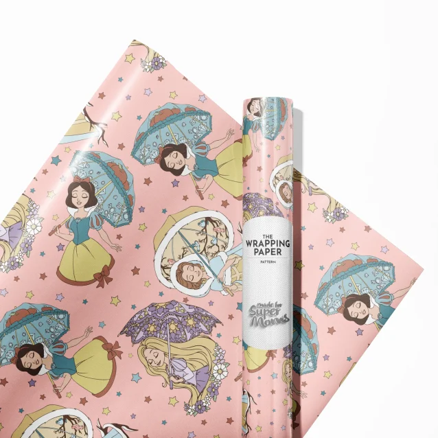 Multiple rolls of Disney Princess wrapping paper in different sizes=