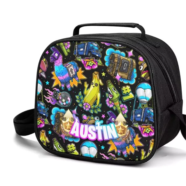 Fortnite insulated lunch bag made from high-quality, durable polyester material.