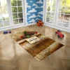 A young child playing with Harry Potter figurines on the soft and durable Marauder's Map Area Rug in their bedroom.