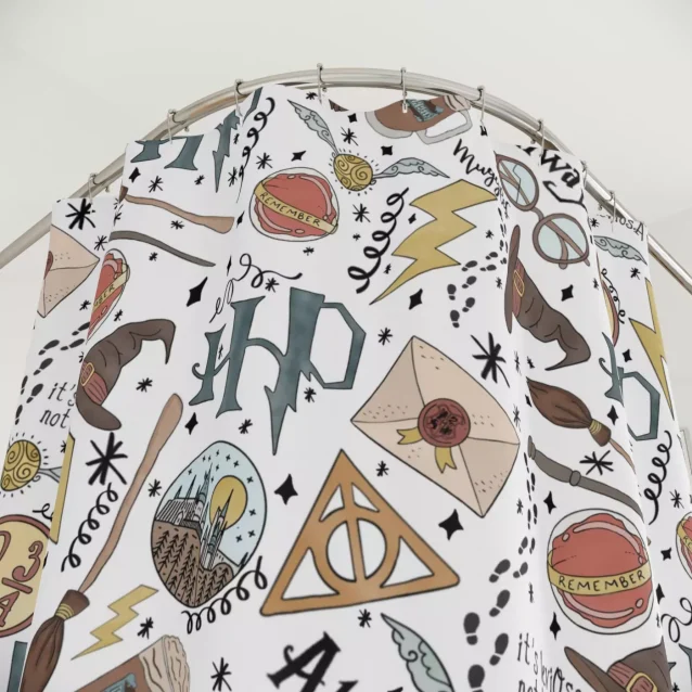 Waterproof fabric shower curtain with a detailed Marauder's Map design.