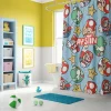A boy's gamer-themed bathroom featuring a vibrant Nintendo shower curtain.