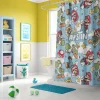 Super Mario shower curtain with Mario and Luigi in a fun kids' bathroom.